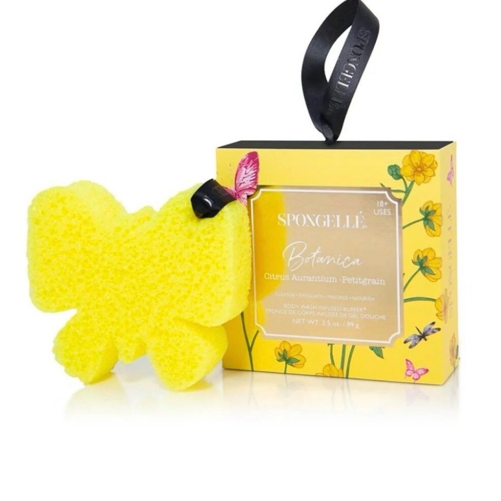 Spongelle Yellow Butterfly Bath Buffer with Ribbon Loop